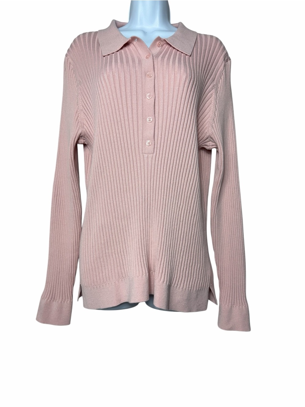 Athleta Sweet Bay Henley Ribbed Collared Neck Buttons Pullover Sweater Pink 2X - Picture 2 of 7